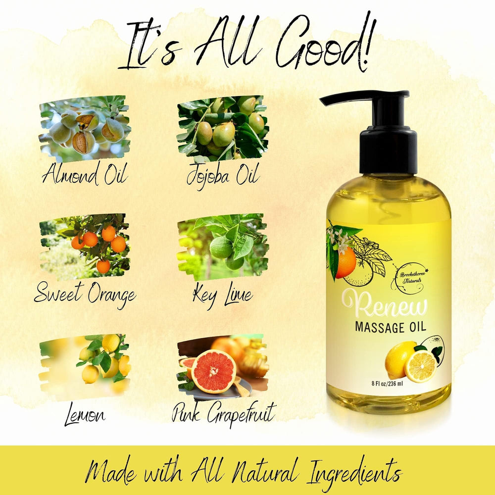 Brookethorne Naturals Renew, mezcla de aceites de almendra, uva y jojoba para piel suave.