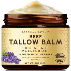 Bálsamo Brooklyn Botany con sebo de vaca y lavanda, frasco de 2 onzas para hidratación.