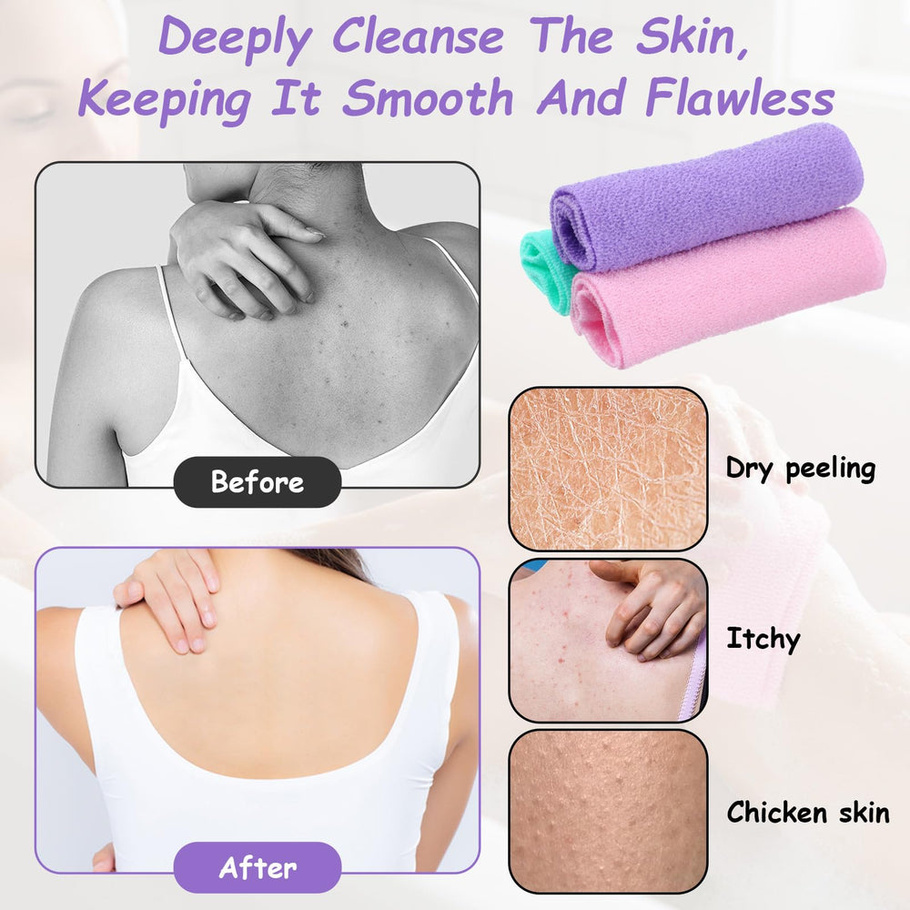 Bruislard toalla exfoliante doble cara morada para espalda, textura resistente para uso diario.