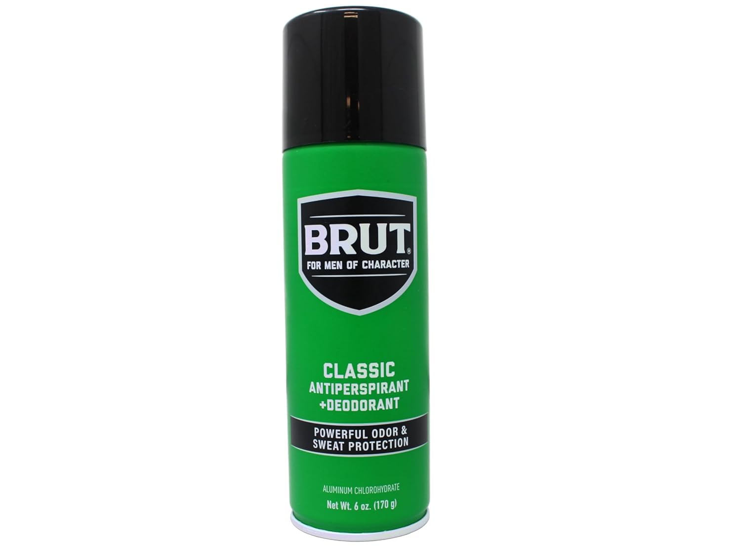 BRUT Classic desodorante en aerosol, lata elegante para protección duradera.