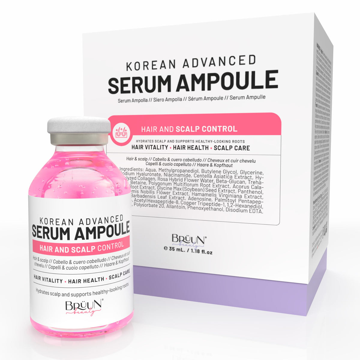 BRÜUN HS suero capilar para aplicación precisa y cuidado del cabello.