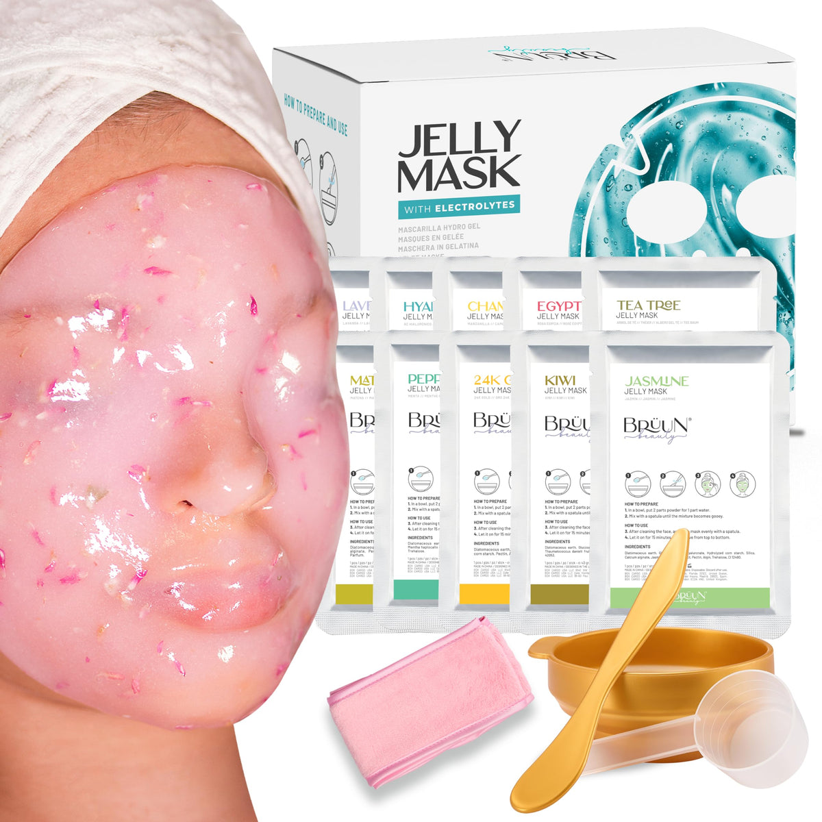 BRÜUN mascarilla jelly polvo para mezclar, hidratación efectiva para la piel