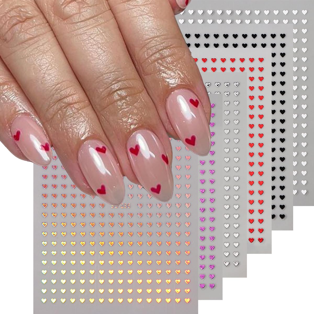 BSBTBZ Arte de uñas con corazones 3D, perfecto para ocasiones especiales.
