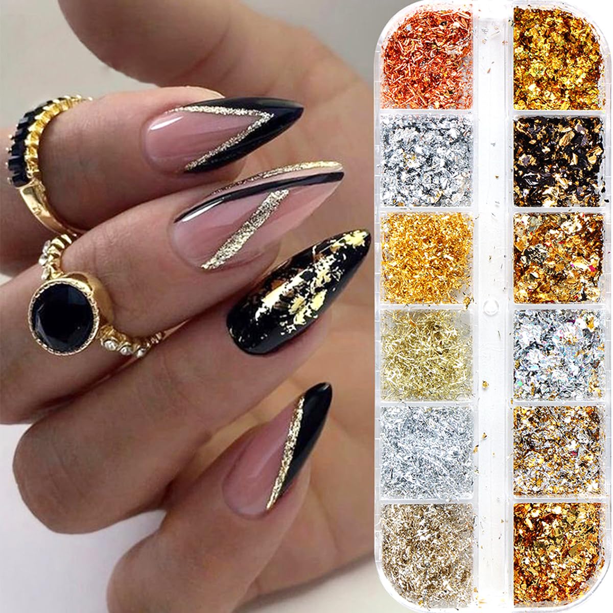 BSBTBZ brillos holográficos dorados para uñas, efecto deslumbrante en manicura.