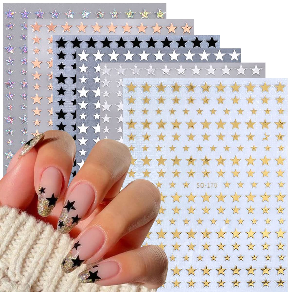 BSBTBZ Estrellas oro 3D para uñas, decoración rápida y duradera.