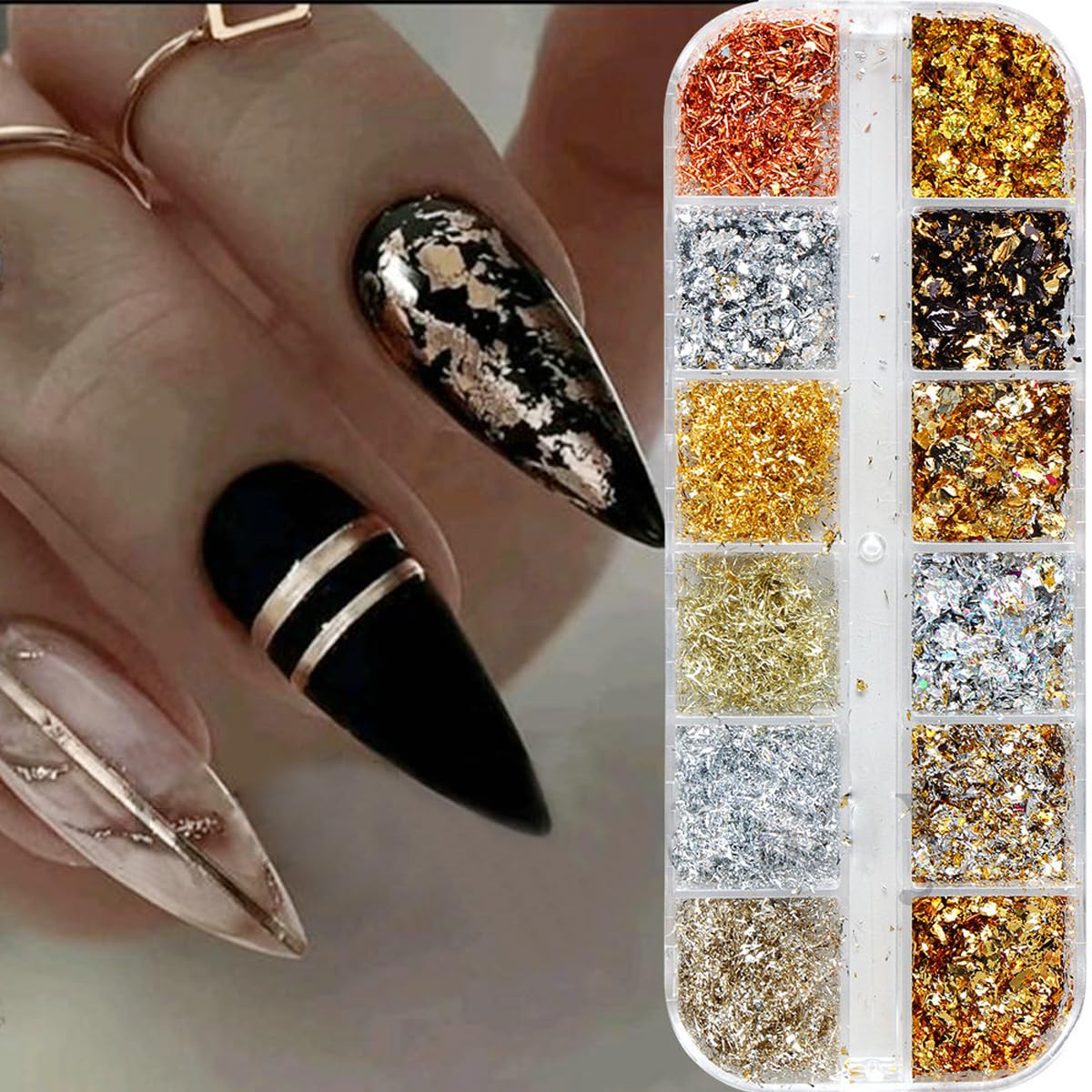 BSBTBZ láminas holográficas doradas para uñas, ideal para diseños llamativos.