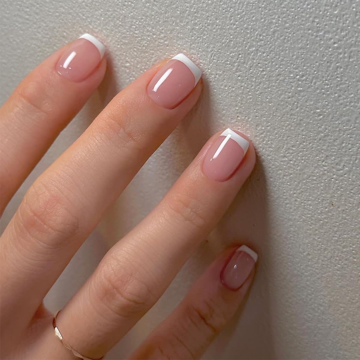 BSBTBZ uñas Frances blanco con borde rosa, brillo duradero para diario.