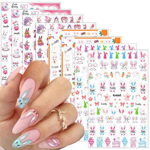 BSBTBZ pegatinas de uñas con conejos de Pascua en 3D para un look festivo