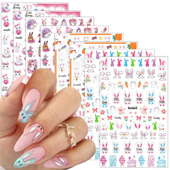 BSBTBZ pegatinas de uñas con conejos de Pascua en 3D para un look festivo