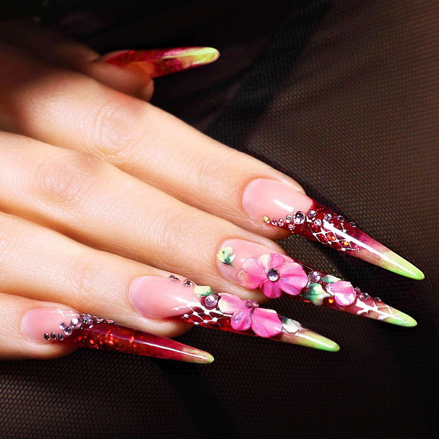 BTYMS tips stilettos punta afilada, encajan con variación de longitudes.