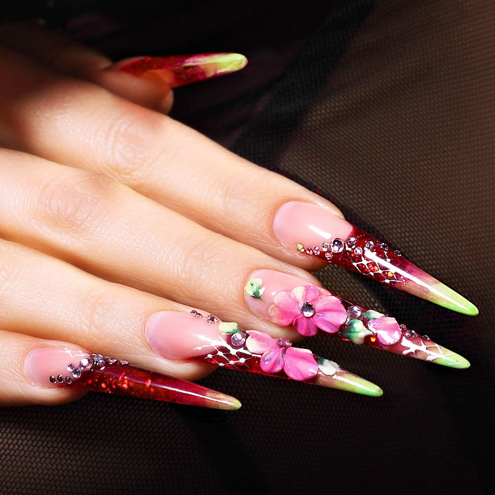 BTYMS tips stilettos punta afilada, encajan con variación de longitudes.