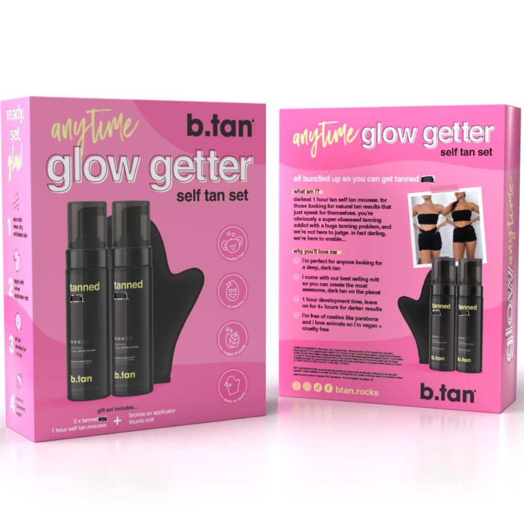 b.tan caja-regalo-bronceador-oscuro: presentación elegante para bronceado profundo en casa.