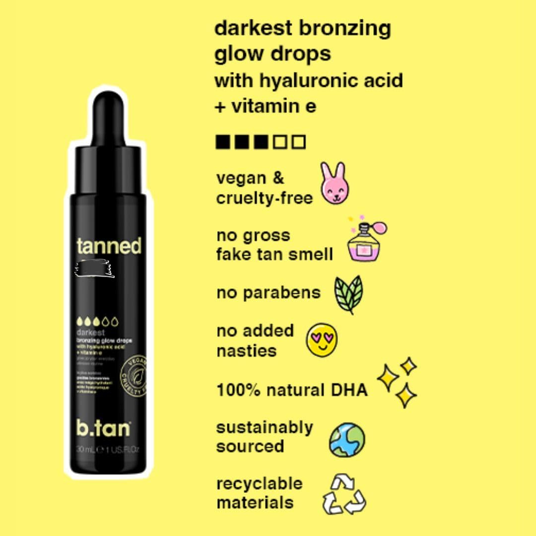 B.TAN hialurónico y vitamina E en fórmula para hidratación durante el bronceado.
