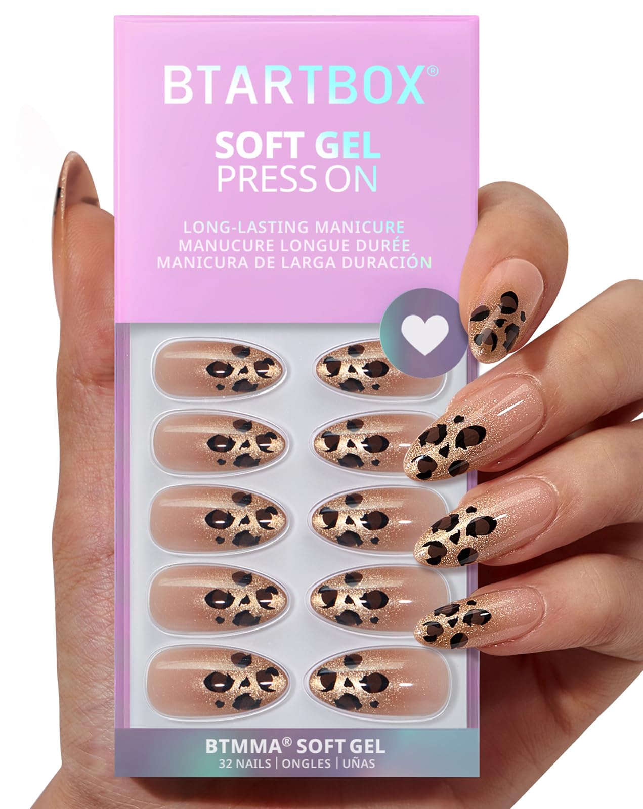BTArtbox Almond uñas leopardo brillo para un aspecto audaz y duradero.