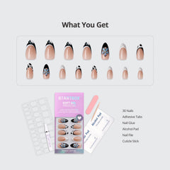 BTArtbox Bessie Bestie uñas Frances opacas negro y blanco, brillo