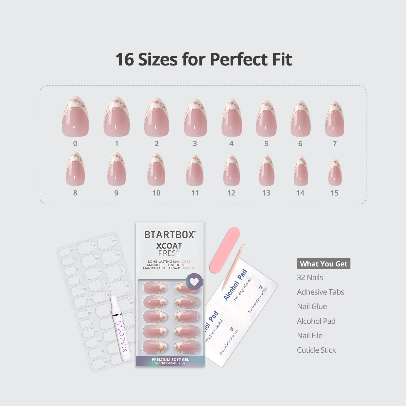 BTArtbox Kit completo de 32 uñas para manicura en casa