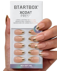 BTArtbox uñas postizas borde-oro en almendra para un acabado elegante.