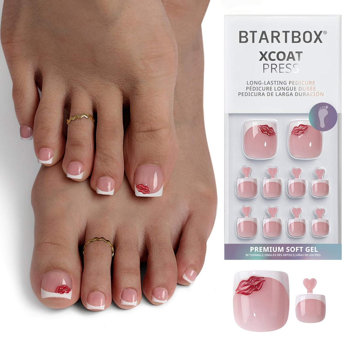 BTArtbox uñas postizas diseño labios rojos para una noche elegante.