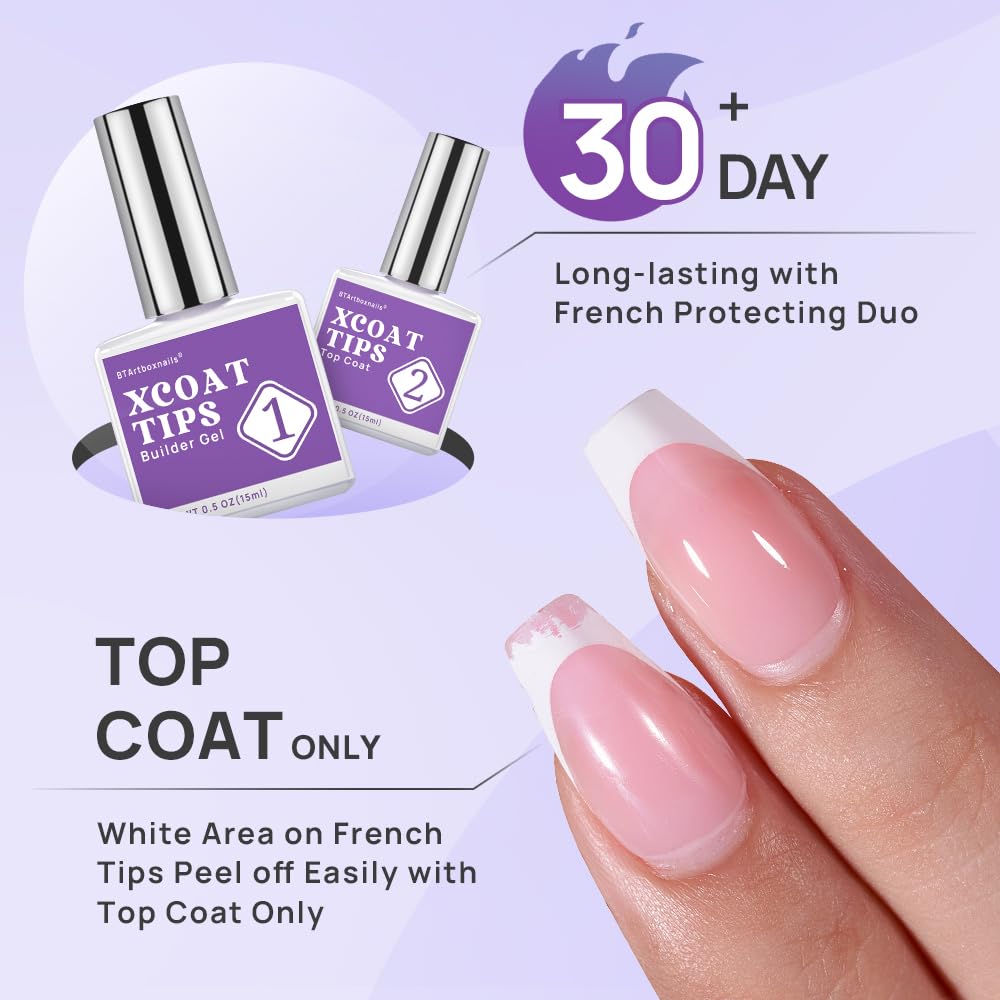 BTArtboxnails XCOATTIPS aplicación rápida con brocha integrada para cobertura uniforme