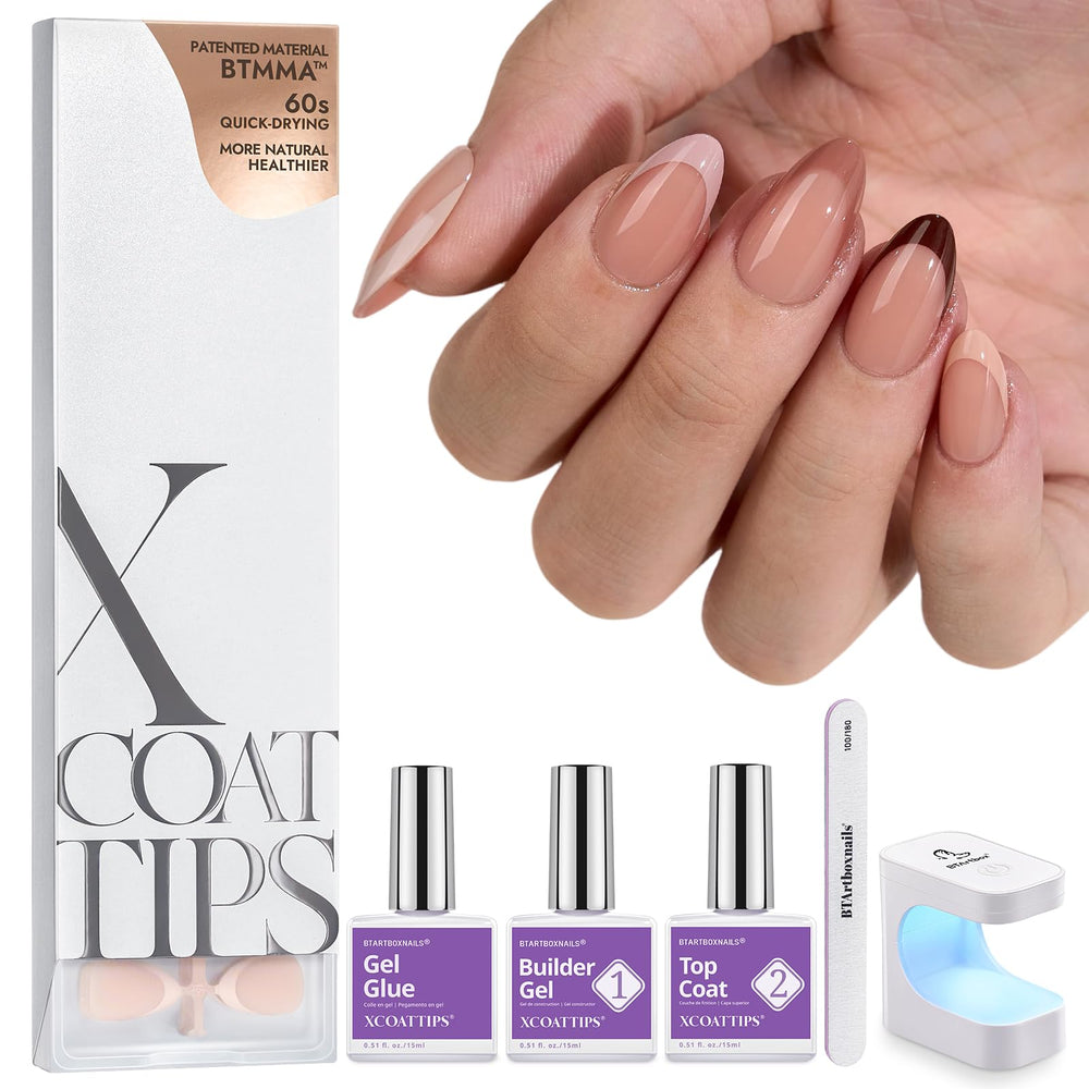 BTArtboxnails XCOATTIPS Frances Almendra: uñas francesas elegantes y duraderas.