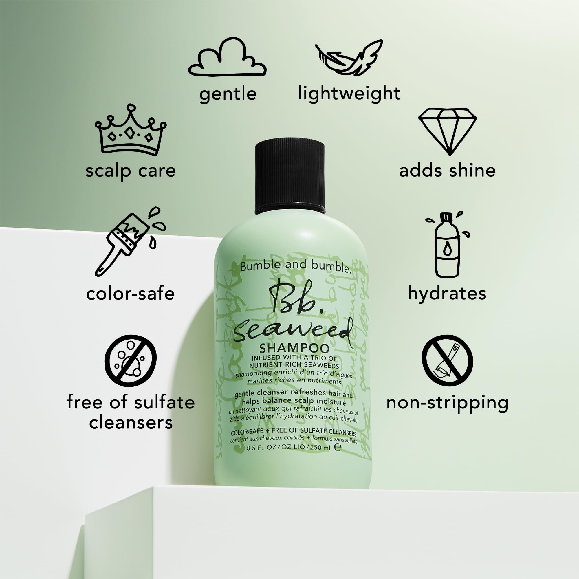 Limpieza suave para cuero cabelludo sensible y cabello fino.