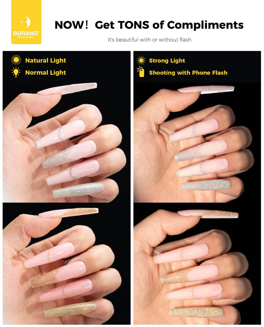 BURANO gel delineador metalico dorado para acentos de uñas brillantes