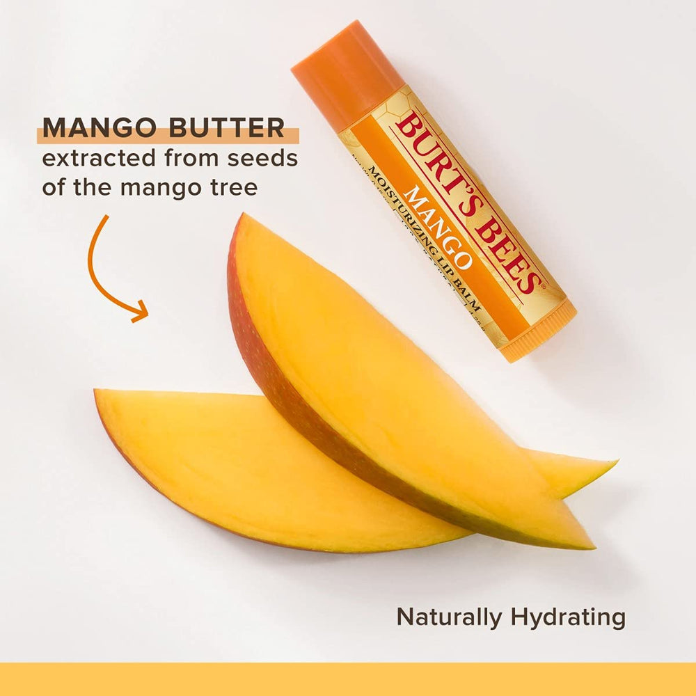 Burt's Bees bálsamo labial mango, textura cremosa para labios suaves.