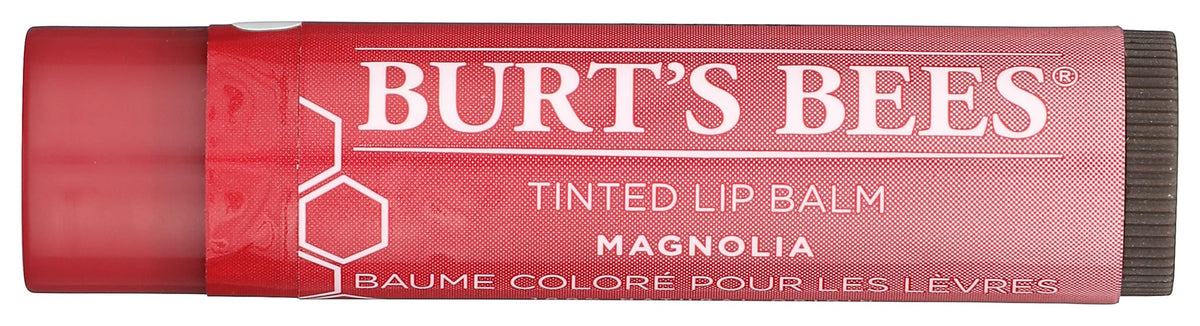 Burt's Bees bálsamo labial tint Magnolia en empaque, cuidado suave para labios