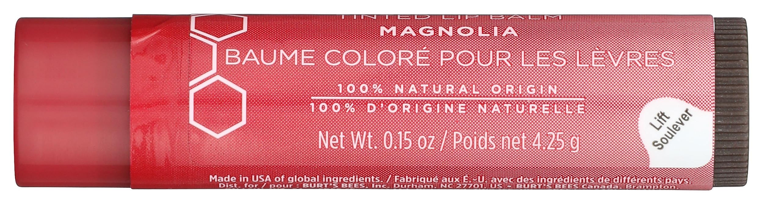 Etiqueta informativa del Burt's Bees bálsamo labial tint Magnolia