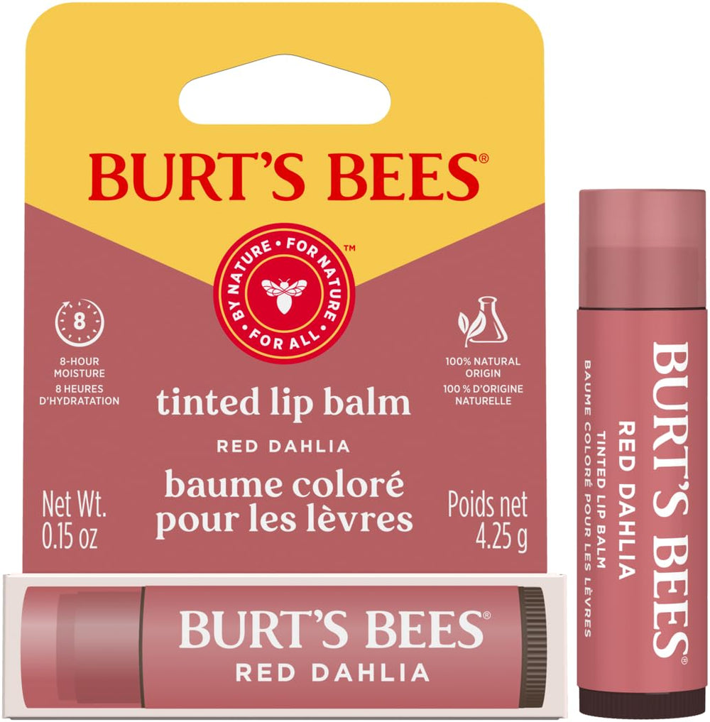 Burt's Bees bálsamo labial tintado Rojo Dahlia se desliza fácilmente sobre los labios.