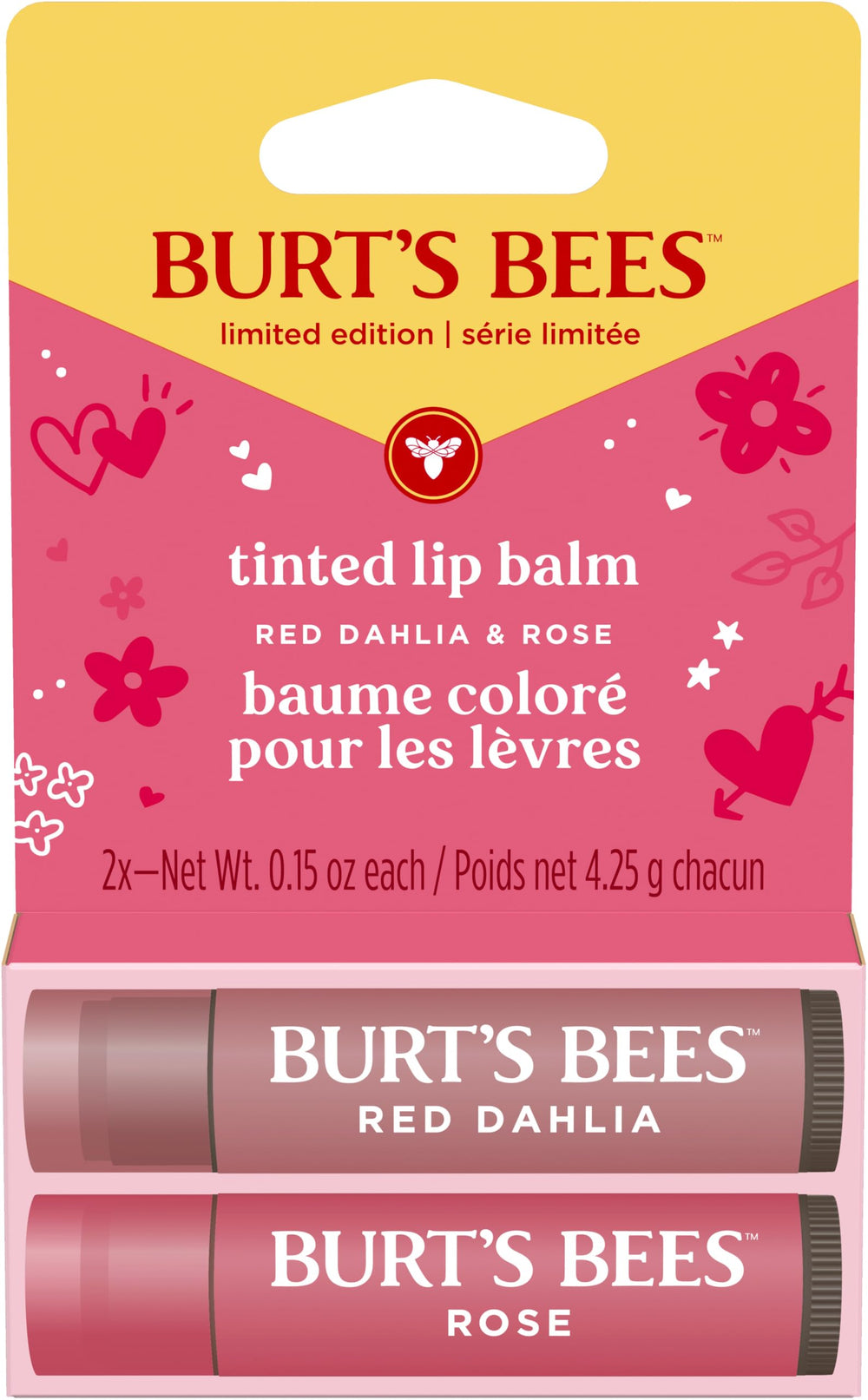 Burt's Bees bálsamo labial tintado tono dalia roja para look natural