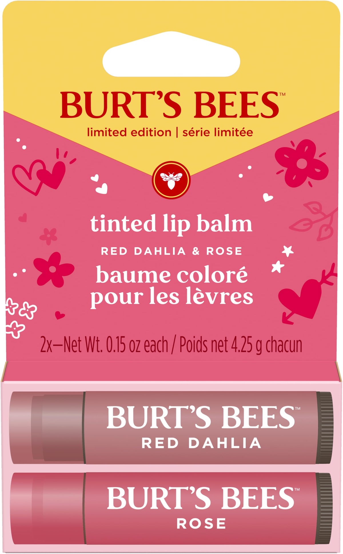 Burt's Bees bálsamo labial tintado tono dalia roja para look natural