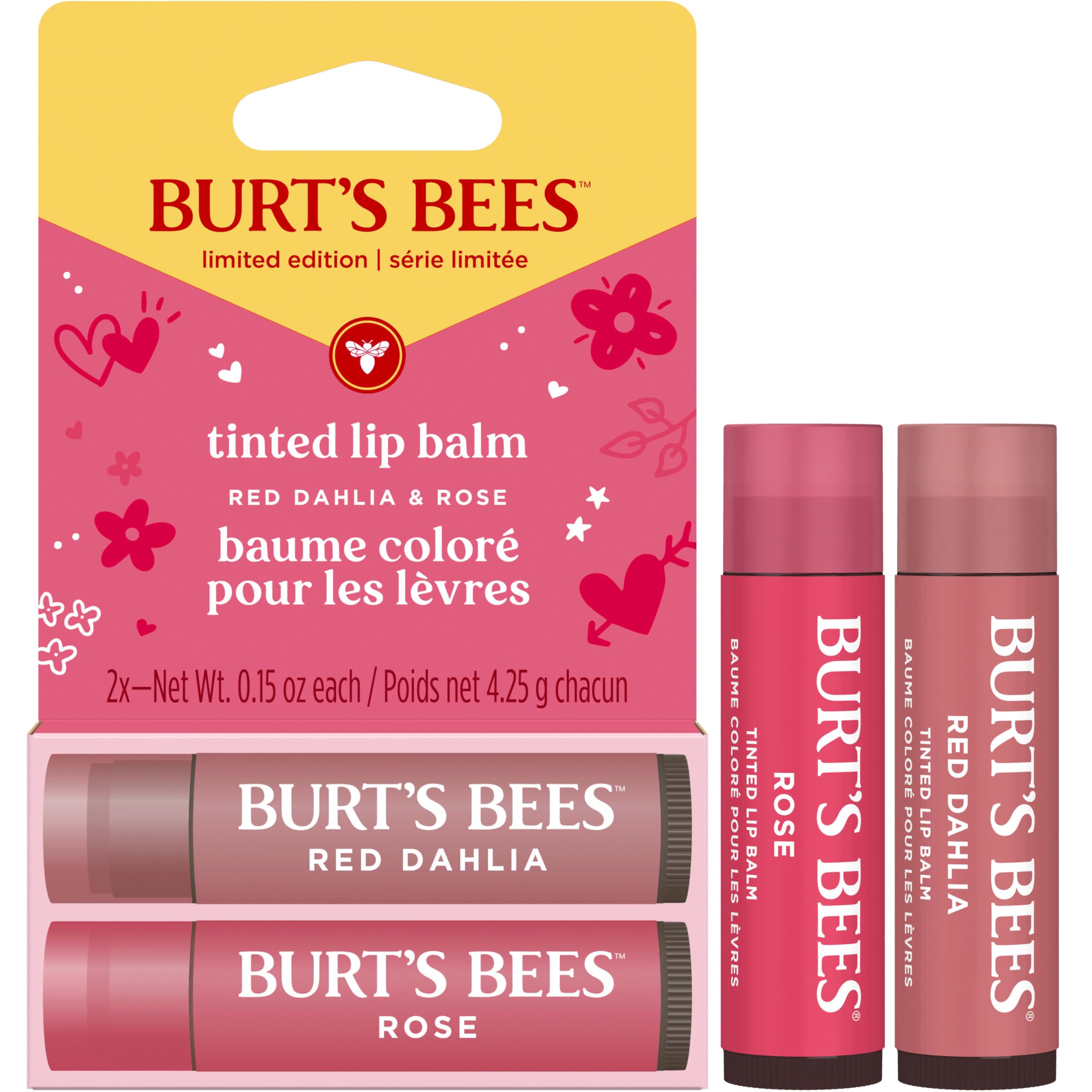 Burt's Bees bálsamo labial tintado tono rosa para uso diario suave