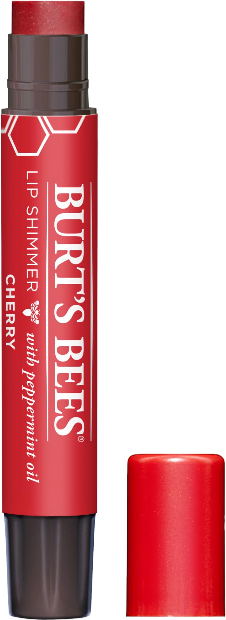 Burt's Bees Cereza, envase delgado para retoques diarios con hidratación ligera.