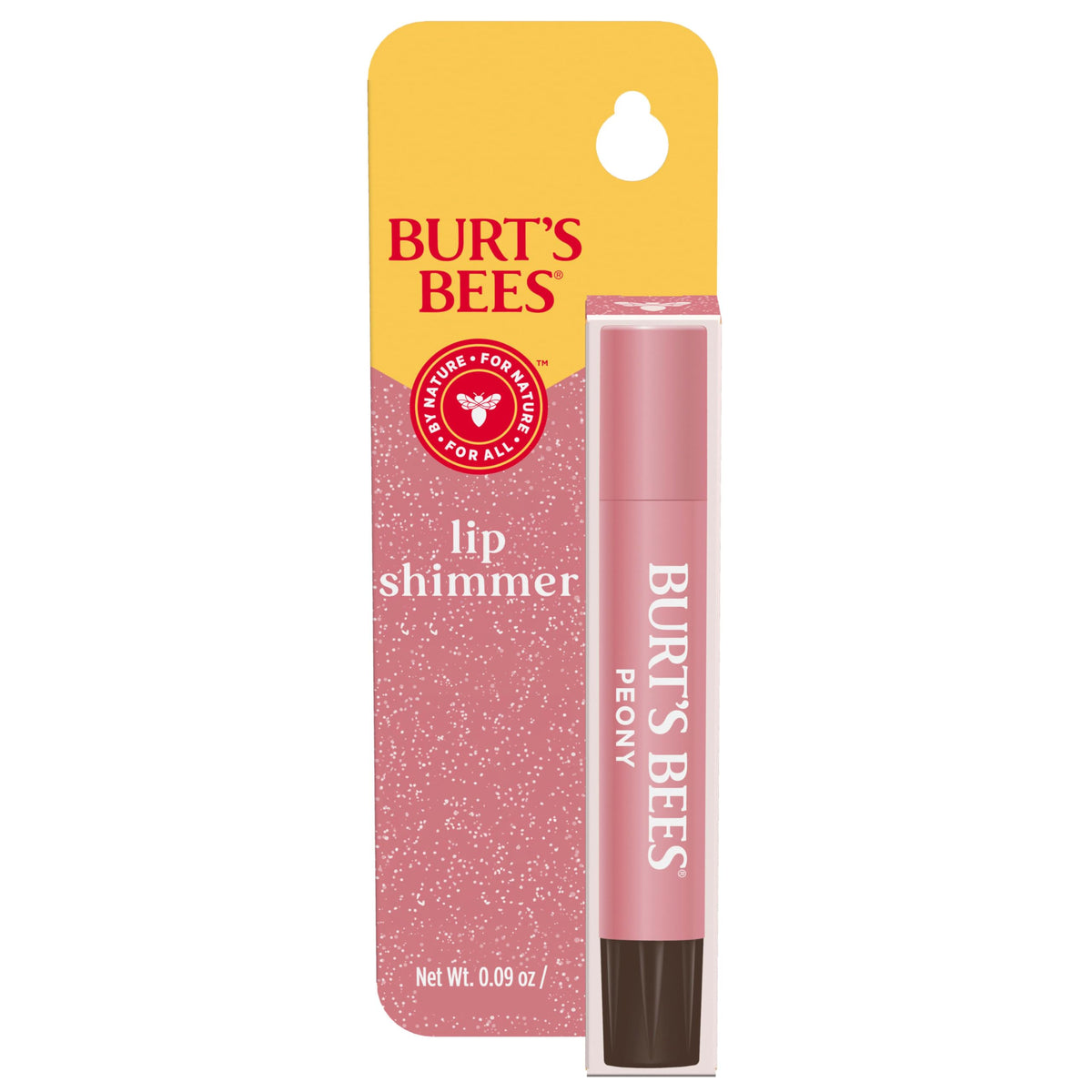 Burt's Bees Lip Shimmer Peony en aplicación brillo rosado ligero.