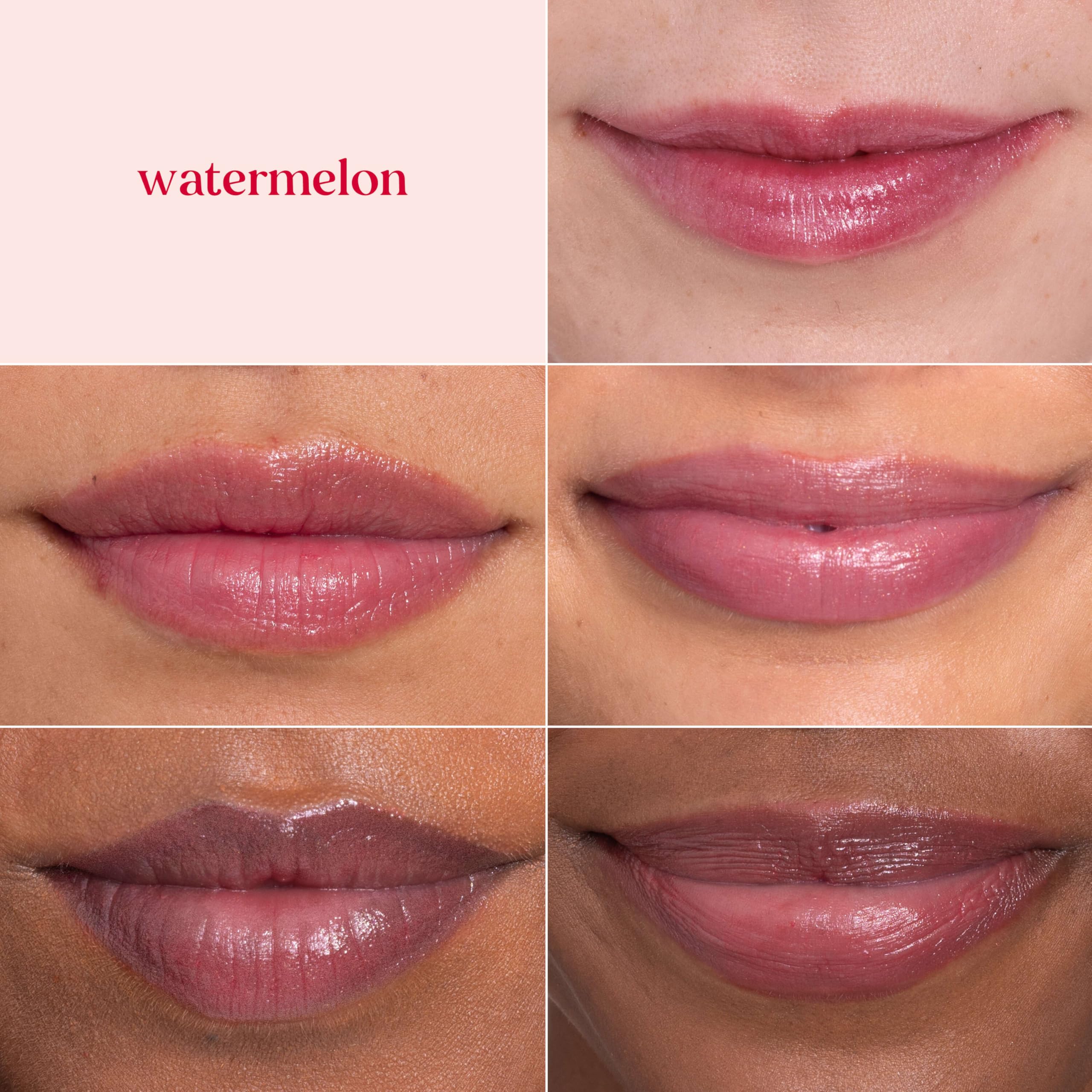 Lip Shimmer Watermelon proporciona hidratación instantánea gracias a manteca de karité y cacao.