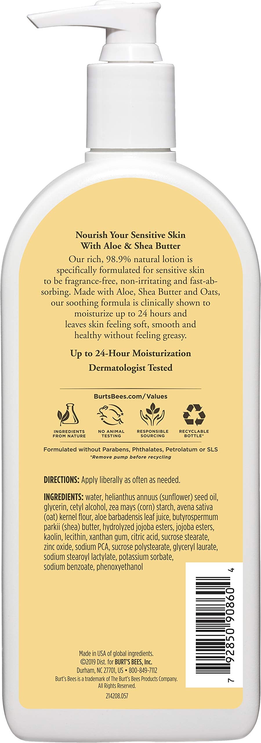Loción Burt's Bees, aplicación post-ducha para piel suave e hidratada.