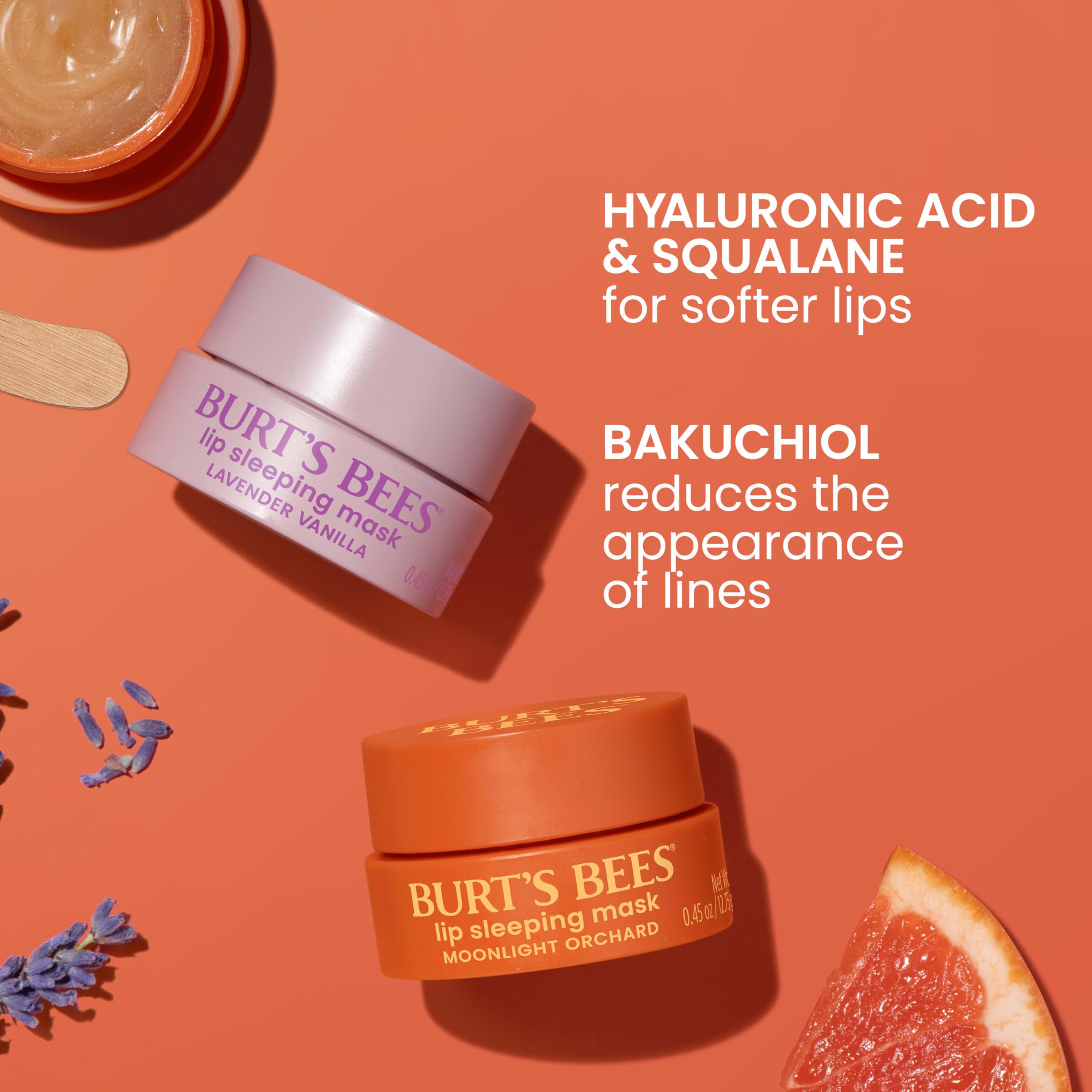Burts Bees Moonlight Orchard Lip Sleeping Mask ofrece 12 horas de hidratación nocturna.