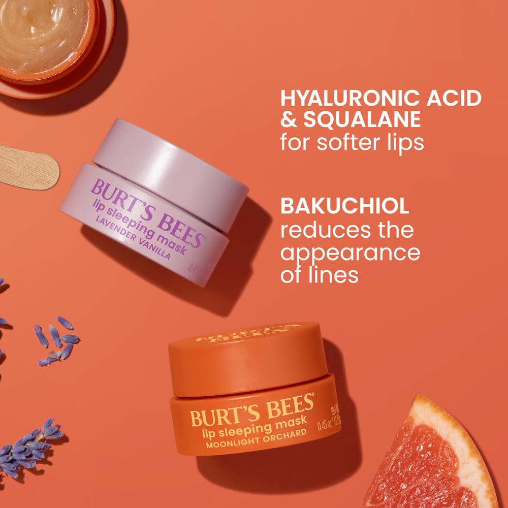 Burts Bees Moonlight Orchard Lip Sleeping Mask ofrece 12 horas de hidratación nocturna.