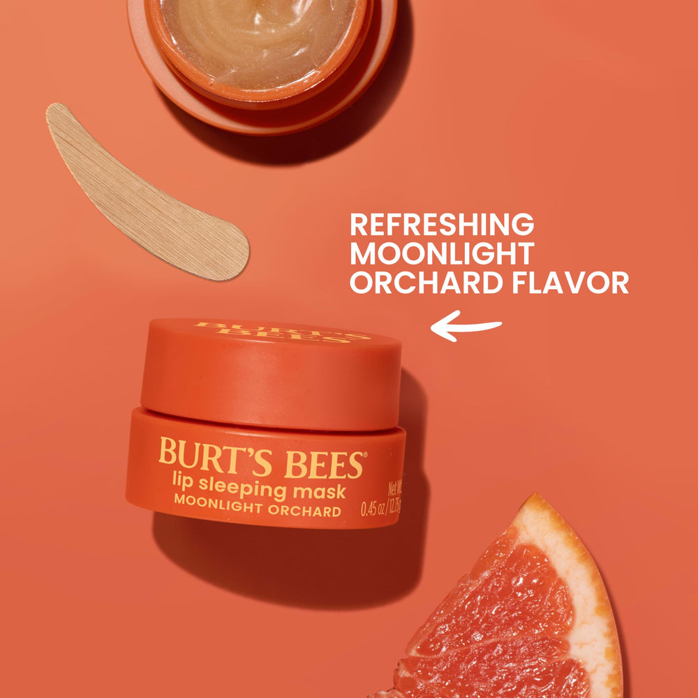 Burts Bees Moonlight Orchard Lip Sleeping Mask con ácido hialurónico y squalano para suavidad.