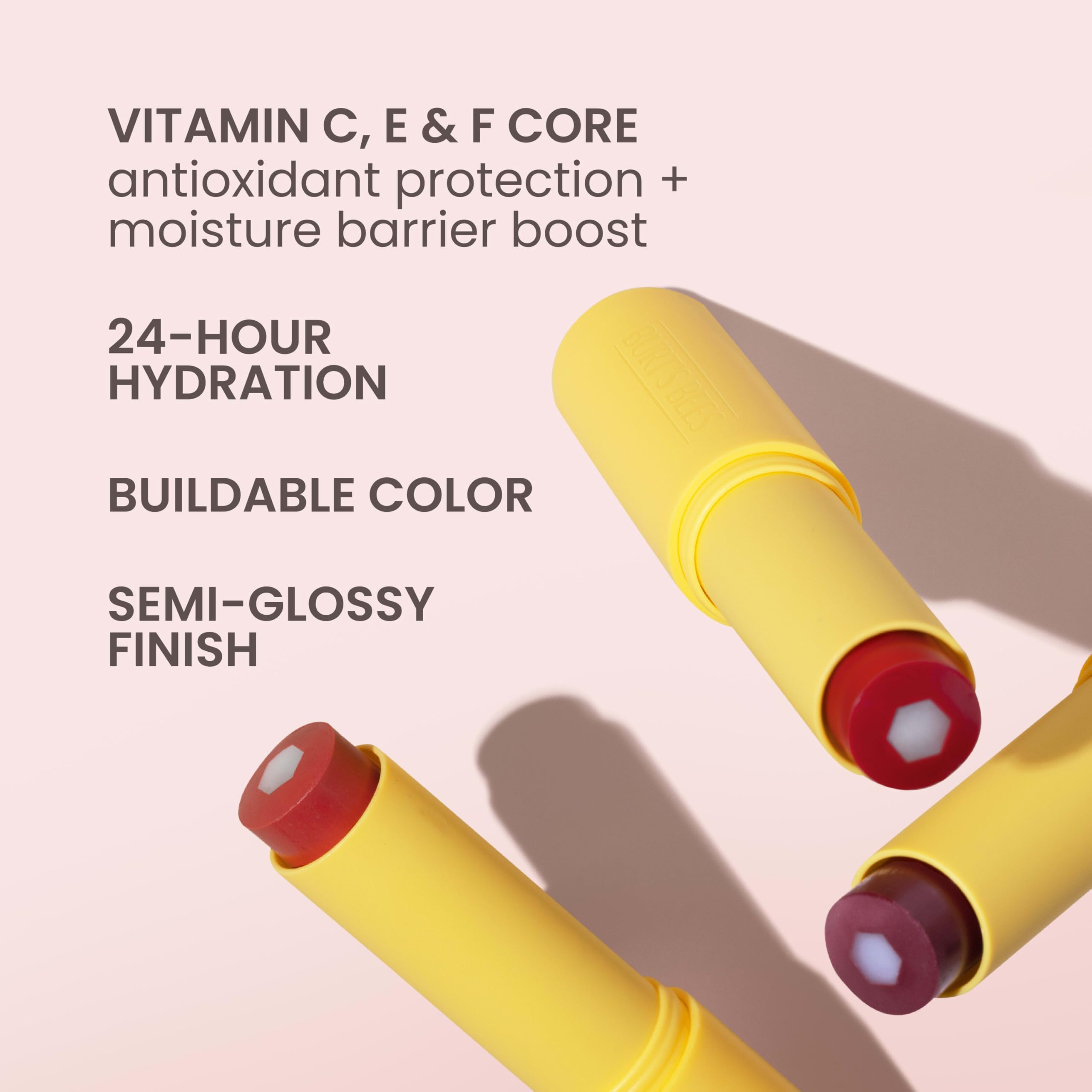 Burt's Bees manteca de karité y ceras botánicas ofrecen hidratación continua.