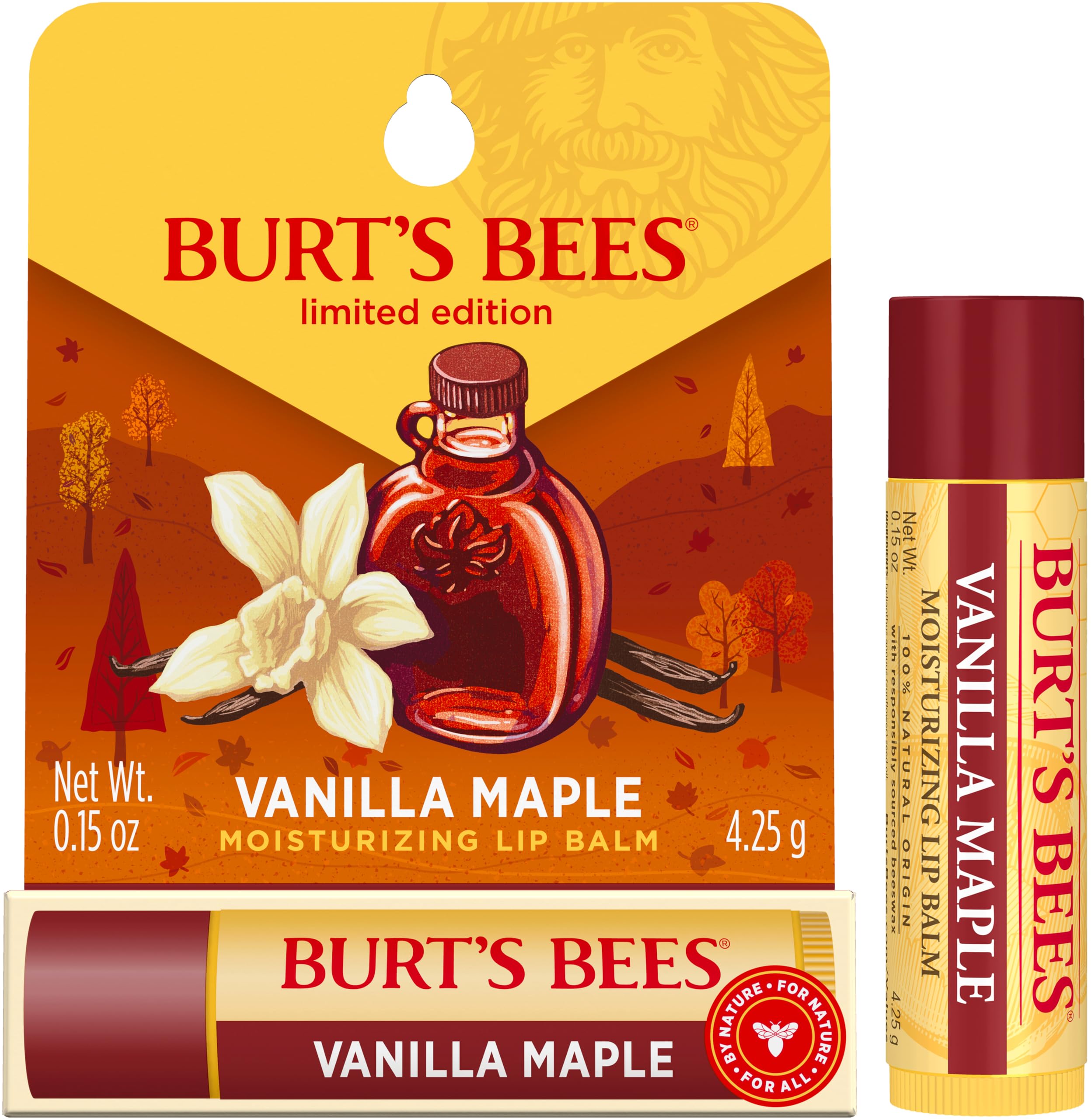 Burt's Bees bálsamo labial vainilla-arce en blíster, hidratación suave