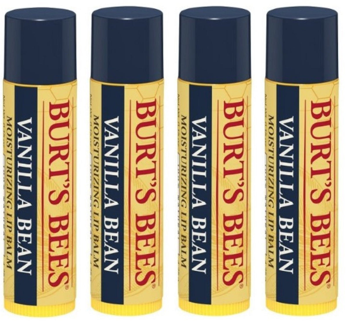 Burt's Bees Bálsamo labial vainilla 0.15 oz, pack de 4, hidratación suave para labios.