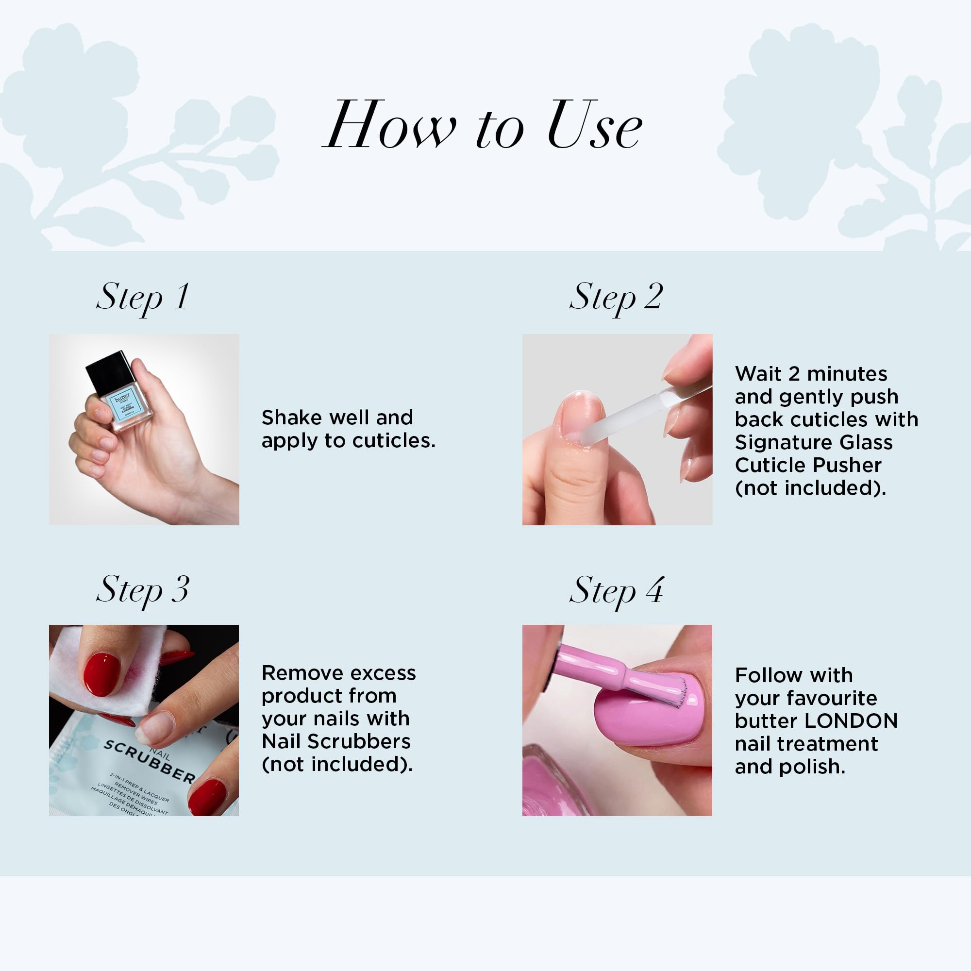 Aplicación precisa de cutículas con Butter London en la mano