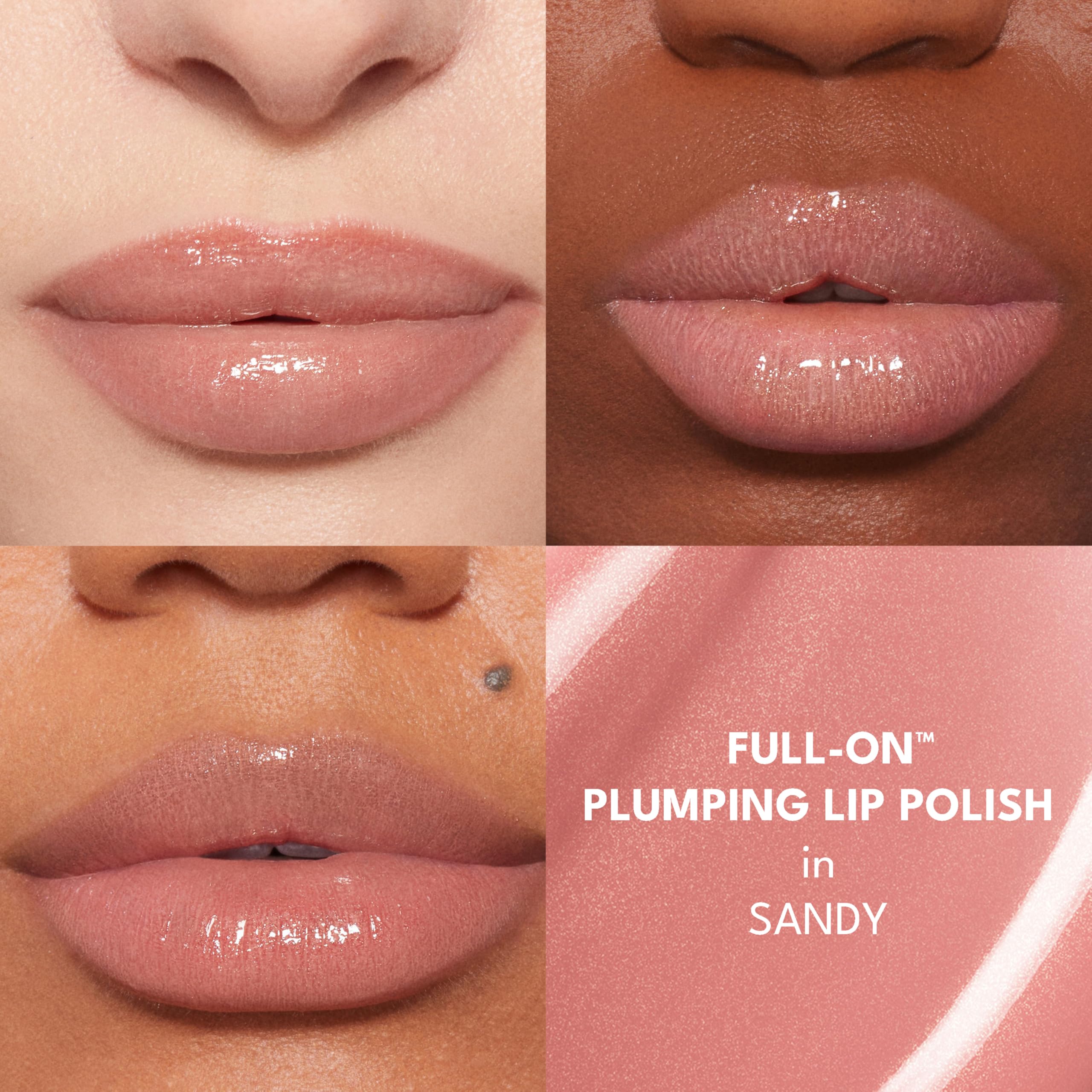 Buxom Full-On Lip Polish AP Sandy, péptidos y vitamina E para labios nutridos