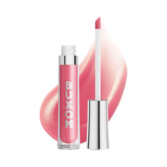 Buxom AO Clair, brillo labial rosado con destellos dorados, perfecto para retoques.