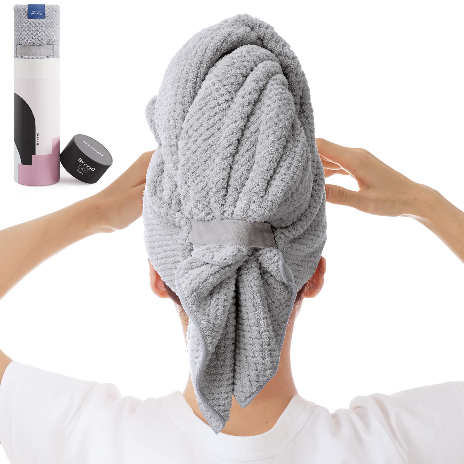 BYCOO toalla de microfibra gris: gran absorción para cabello húmedo y secado rápido