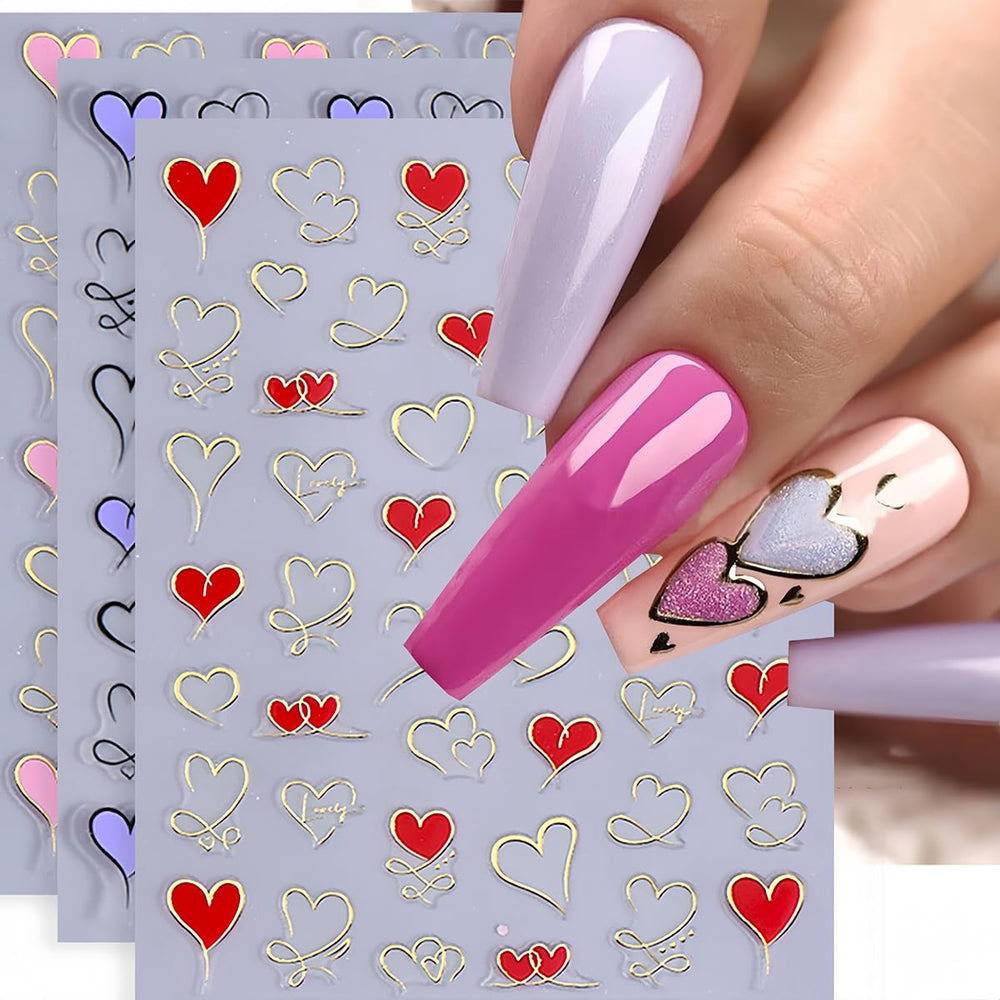 BYJKYEN autoadhesivos de uñas con corazones, aplicación sencilla.