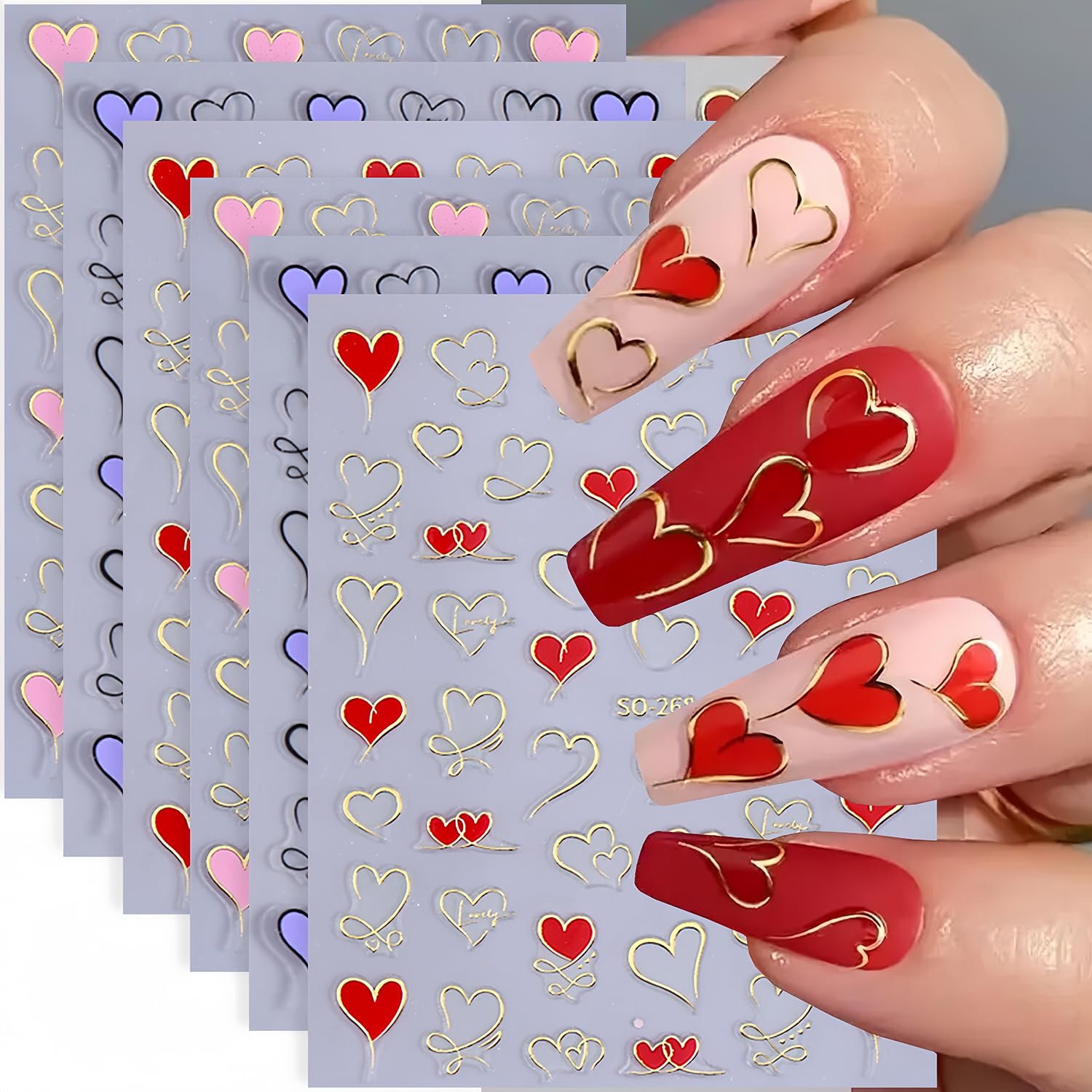 BYJKYEN corazones navideños de 6 hojas para uñas rápidas y elegantes.