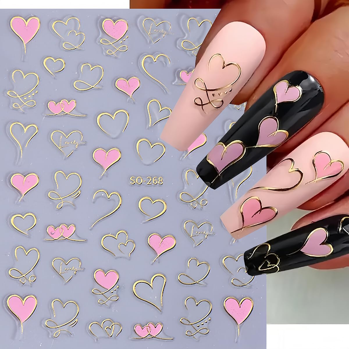 BYJKYEN diseño de corazones 3D para uñas con acabado brillante.